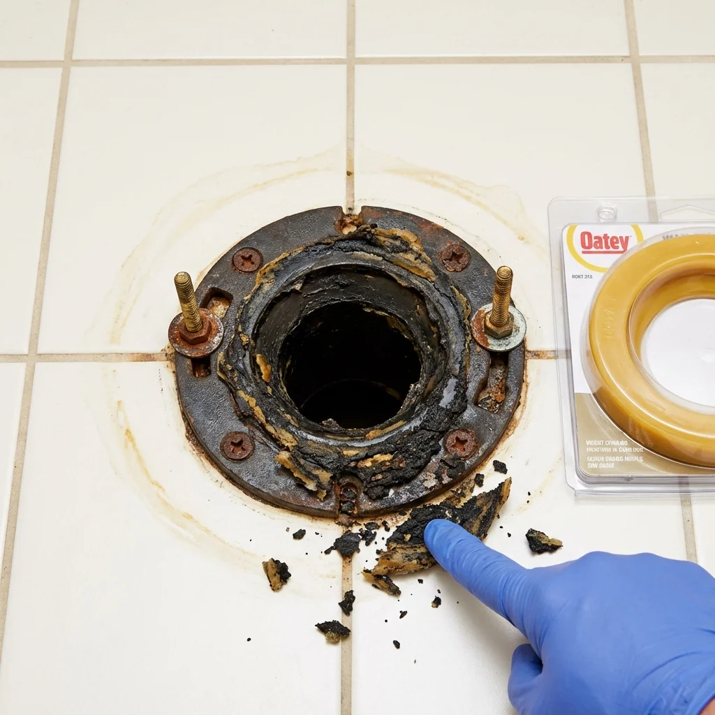 Failed wax ring showing water seepage at the base of a toilet in a Ravena, NY home